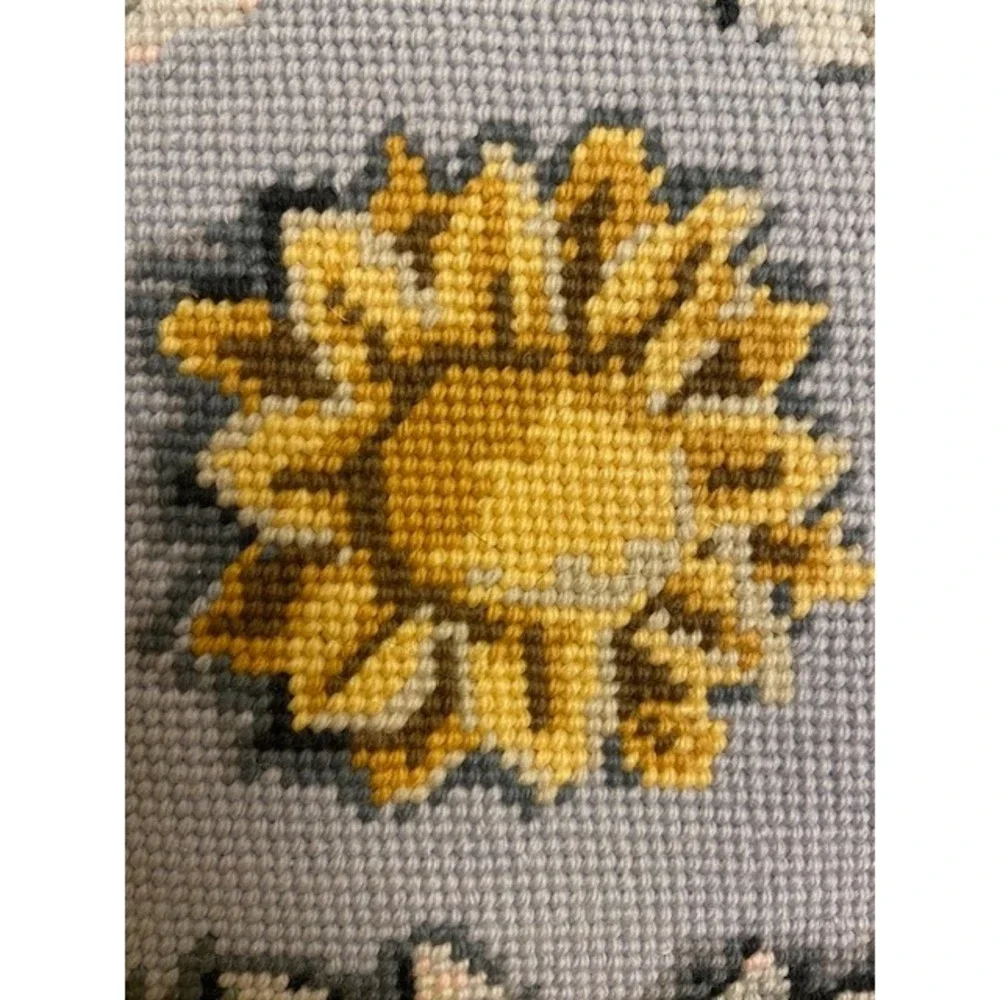 Ehrman Tapestry Needlepoint Sunflower Wreath Pillow Blue Gold Wool Hand Stitched